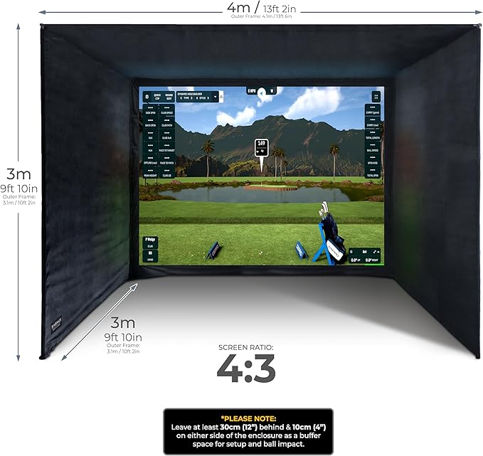 Golf Simulator Enclosure with Impact Display Projection Screen, use with All Golf Launch Simulators and Monitors.