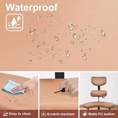 Meditation Chair Cross Legged ADHD Office Chair for Adults with Wheels Ergonomic Back Support and Leg Rest for Multi Position Criss Cross Sitting Kneeling and Yoga Height Adjustable, Leather Style