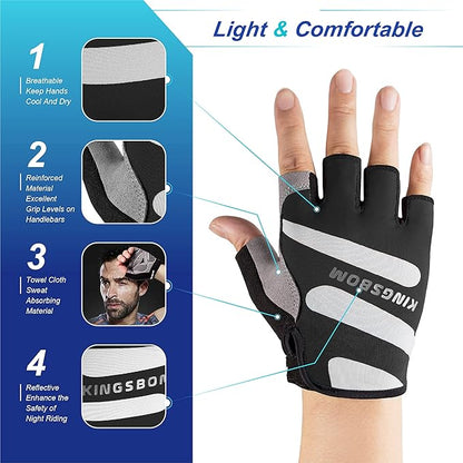 KINGSBOM Breathable Cycling Gloves, Shock-Absorbing Bike Gloves with Light Silicone Gel Pad, Anti-Slip Bicycle Gloves for Men and Women