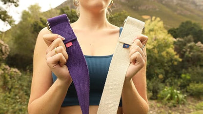 Adaptive Yoga Strap, Stretching Strap, 2 Inches Wide, 100% Naturally Soft Cotton, Steel D-Rings, Includes Natural Cotton Drawstring Storage Pouch and Instructional E-Book