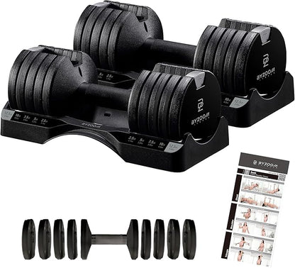 Adjustable Dumbbell – 12.5/25lb Single Unit OR Set of 2 – 5-in-1 Adjustable Weight for Home Gym, Strength Training & Fitness Workouts, White OR Black