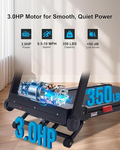 Auto Incline Treadmill, 20% Incline, 3.0HP, 10 MPH Running Machine, 18.5" Wide Belt, 350 lbs Capacity, Treadmill for Home with Bluetooth App