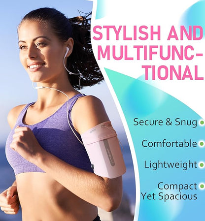 HiRui Running Armband Sleeve Universal Sports Armband Cell Phone Holder Armband for Exercise Workout, Compatible with iPhone 16/15/14/13/Plus/Pro Samsung Galaxy All Phones (L, Pink)