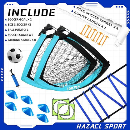 Kids Soccer Goal for Backyard, 6x4 9x5 FT Portable Soccer Nets Pop Up with Ball, Agility Ladder, Cones, Target & Carry Bag for Toddler Youth Outdoor Indoor Training Practice Sports Games Play