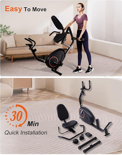Recumbent Exercise Bike for Seniors - 400LB Weight Capacity Recumbent Bikes with Comfortable Seat, Pulse Sensor, 16-level Resistance, LCD Monitor
