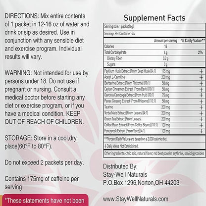 GLP-1 Supplement | Natural GLP-1 Production | GLP 1 Booster Drink Mix to Control Appetite and Cravings | Great Tasting Metabolic Support - Yerba Mate, Garcinia Cambogia, Berberine [Raspberry Lemonade]