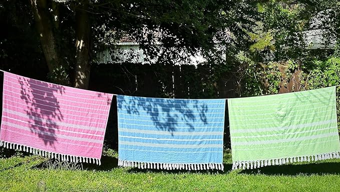 HAVLULAND Turkish Beach Towels Oversized -100% Turkish Cotton Super Soft Lightweight - Absorbent and Quick Drying Bath Towel - Sand Free Beach Towel - Turkish Towels for Adults (Blue, 12 Pack)