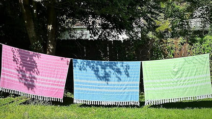 HAVLULAND Turkish Beach Towels Oversized -100% Turkish Cotton Super Soft Lightweight - Absorbent and Quick Drying Bath Towel - Sand Free Beach Towel - Turkish Towels for Adults (Blue, 12 Pack)