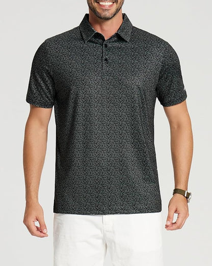 Golf Shirts for Men - Moisture Wicking Short Sleeve Performance Sport Casual Striped Collared Mens Polo Shirt