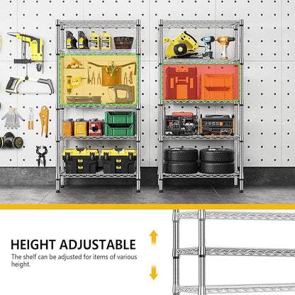 1250 lbs 5 Tier Shelf Metal Storage Shelves Shelving Wire Rack Heavy Duty Closet Organizers for Garage Kitchen Bathroom Laundry Chrome 13.8" D x 29.5" W x 59.5" H