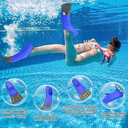 Gintenco Swim Fins, Kids Swim Training Fins for Lap Swimming, Travel Size Flippers with Mesh Bag, Silicone Swimming Fins for Kids Teens Adults Women Men