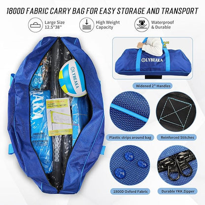 2025 Outdoor Professional Volleyball Net Set for Backyard Beach with Tetoron Net, Adjustable 2" Aluminum Poles, PU Volleyball,Carry Bag - Easy Setup & Anti-Sagg with 2 Tension Adjusters