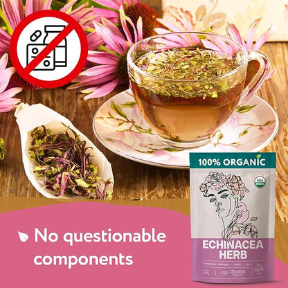Echinacea Tea Organic (10oz.) – Echinacea Purpurea Herb Loose Leaf - Equinacea Organica - Body Defenses, Immune Support Tea