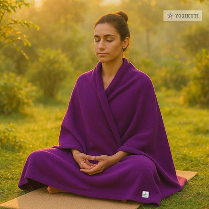Yogikuti Iyengar Cotton Yoga Blanket Set of One – Thick Handwoven Yoga Blankets for Restorative Yoga, Meditation & Pranayama – Premium Cotton Yoga Blanket for Support & Comfort in Pranayama (Purple)