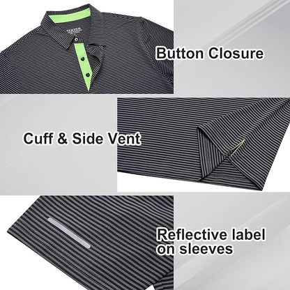 Golf Shirts for Men - Moisture Wicking Short Sleeve Performance Sport Casual Striped Collared Mens Polo Shirt
