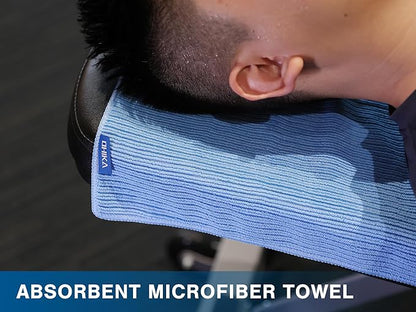 Microfiber Gym Towels with Snap Strap Closure, Ribbed Pattern Sports Towels for Yoga, Home and Outdoor Activities, 27” x 16”, 6 Pack, Light Blue