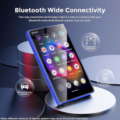 128GB MP3 Player with Bluetooth and WiFi，Music Video Player with Spotify Pandora,Amazon Music, 5" Touch Screen Android MP4 MP3 Player for Kids with Audible, YouTube, Spotify Kids,up to 256GB (Blue)