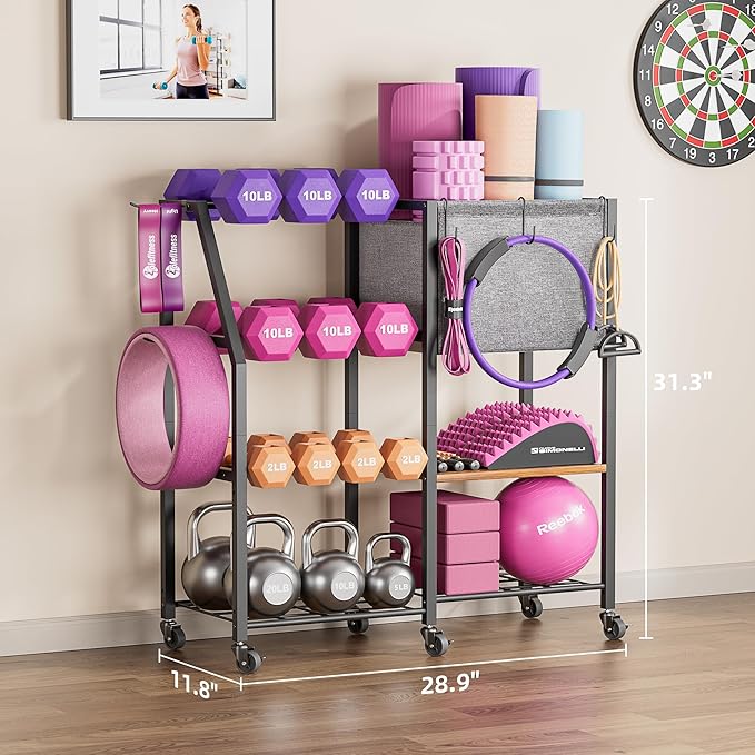 Dumbbell Rack for Kettlebell Dumber,Weight Rack Stand with Yoga Mat Holder,Home Gym Storage Rack for Gym Equipment Accessories,Workout Equipment Storage Organizer,Gym Essentials Yoga Gifts for Women