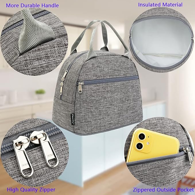 FlowFly Insulated Lunch Cooler Bag - Tote Bag Organizer for Women/Men, Heather Grey