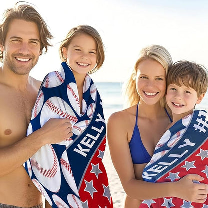 Personalized Beach Towel With Name, Custom Beach Towel with Text, Customized Microfiber Pool Towel, Quick Dry & Absorbent Swim Towel for Adult,Anniversary, Birthday, Summer Holiday,Vacation,Baseball