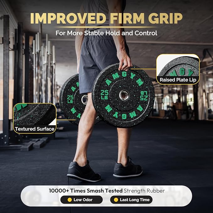 2 Inch Bumper Plates，10-500lbs，Barbell Rubber Olympic Weight Plates Set for Home Gym, Strength Training & Weight Lifting, Multiple Options Colors