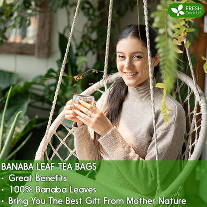 FreshDrinkUS, Premium 40 Banaba Tea Bags, 100% Natural & Pure from Banaba Leaves. Loose Leaf Banaba Herbal Tea. No Sugar, No Caffeine, No Gluten, Vegan.
