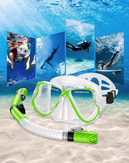 Greatever Dry Snorkel Set,Panoramic Wide View,Anti-Fog Scuba Diving Mask,Professional Snorkeling Gear