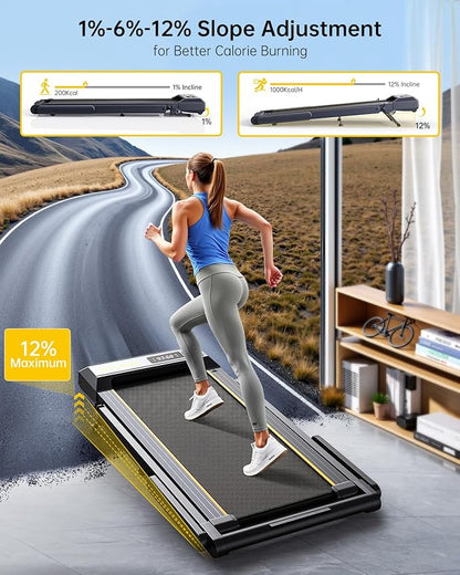 Walking Pad Treadmill with 12% Incline, 4 in 1 Folding Treadmill for Home/Office with Handle Bar, 2.5HP Under Desk Treadmills Portable Walking Pad with App & Bluetooth Speaker, 0.6-10MPH