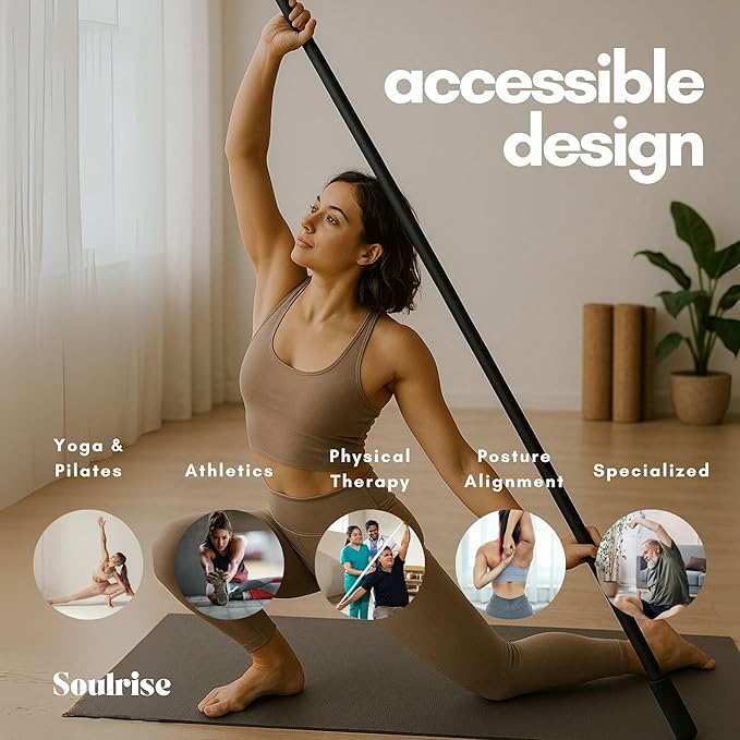 Yoga Stick for Mobility Exercise, Stretching, Pilates, Physical therapy, Fitness and other Workout - Adjustable 5 ft Pole will fix Posture, Stretch, Balance and Flexibility Training - Incl free E-book