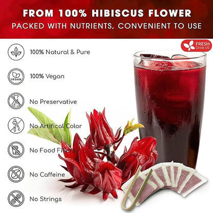 FRESHDRINKUS 115 Hibiscus Flowers Tea Bags, 100 Percent Natural, Pure from Hibiscus Flowers. Loose Flower Hibiscus Herbal Tea. Hibiscus Flower Tea. No Sugar, No Caffeine, No Gluten, Vegan.