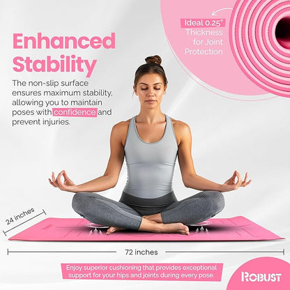 Robust Non-Slip Yoga Mat with Strap, 1/4" Thick TPE Eco-Friendly Workout Mat for Yoga with Position Lines and Texture Surface, Gym Mat for Women, Men, Pilates and Exercises Anti-Tear Sweat-Proof Exercise Mat