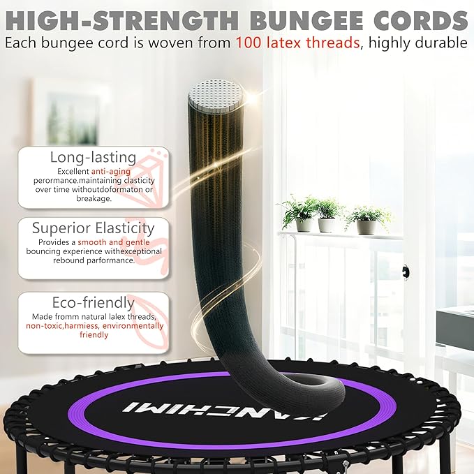 Kanchimi 550 LBS Foldable Mini Trampoline, 40" Fitness Trampoline Without armrests/U Shape Adjustable Foam Handle, Stable&Quiet Exercise Rebounder for Adults Indoor/Outdoor Workout