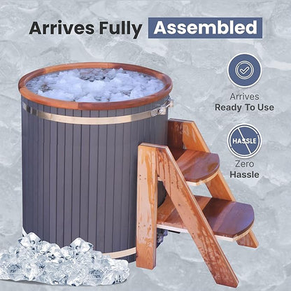 Ice Bath Tub | Cold-Plunge Therapy | Cold Plunge Tub | Up-Right Ice Bath | 118 Gallon Water Capacity | Steps & Cover Included | 37.5” x 33.25”