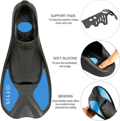 FYJS Short Swim Fins with Comfortable Full Foot Pocket Travel-Size for Snorkeling and Scuba Diving