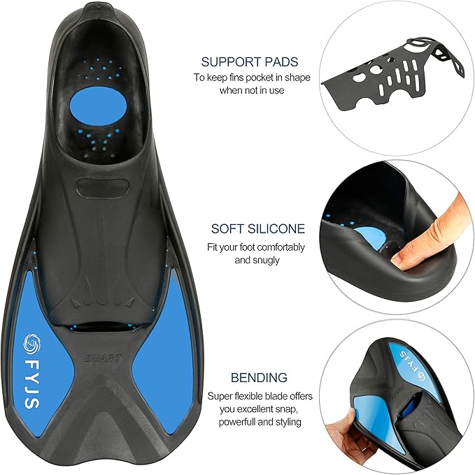 FYJS Short Swim Fins with Comfortable Full Foot Pocket Travel-Size for Snorkeling and Scuba Diving