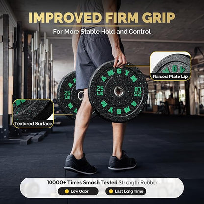 2 Inch Bumper Plates，10-500lbs，Barbell Rubber Olympic Weight Plates Set for Home Gym, Strength Training & Weight Lifting, Multiple Options Colors