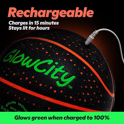 GlowCity Glow in The Dark Basketball for Teen Boy - Glowing Red Basket Ball, Light Up LED Toy for Night Ball Games - Sports Stuff & Gadgets for Kids Age 8 Years Old and Up. Great Gift for Boys & Girls