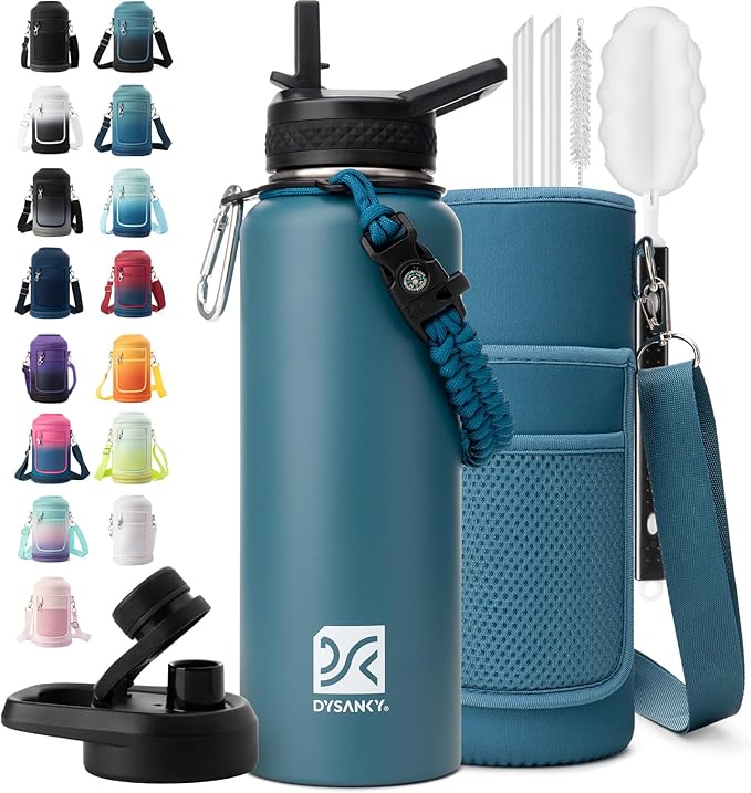 Insulated Water Bottle | Thickened Stainless Steel Vacuum Metal | Portable Sports Water Jug for Gym and Hiking with Straw, Carrier Bag, Handle Strap | BPA-Free 40 oz