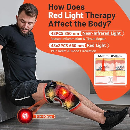 HALIDODO Upgrade 4 Vibration Massage Area Knee Brace & Red Light Therapy for Knee Pain Relief 660nm&850nm Red Light Therapy Device for Knee/Joint/Elbow/Shoulder Pain Relief, Gift for Mom