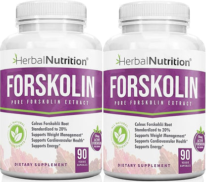 Forskolin for Weight Loss, 250mg-500mg Max Strength Forskolin Two Pack 90 Count Bottles, 20% Extract of Pure Forskolin, Ideal Diet and Athletes Formula!