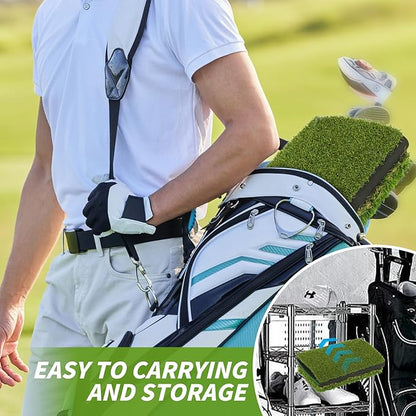 Jkwokback 3-in-1 Golf Hitting Mat | Turf Golf Practice Mat for Swing, Putting & Chipping | Portable Golf Mats Practice Indoor/Outdoor Golf Hitting Mat with 8 Tees Golf Training Mat