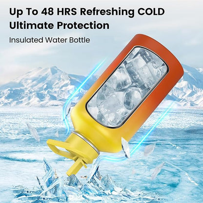 Insulated Water Bottle 87 oz, Triple Wall Vacuum Stainless Steel(Cold for 48 Hrs),Leak Proof & BPA-Free,One Gallon Water Bottle with Reflective Paracord & Flip Straw for Sports & Travel, Sunset