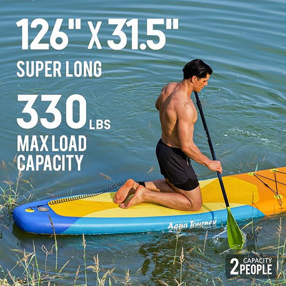 10'6"Inflatable Stand Up Paddle Board Ultra Portable-Lightweight & Stable|All-in-One Kit w/Aluminum Paddle, Dual-Action Pump & Backpack|Lakes & Oceans Ready for Family Recreation by Aquajourney