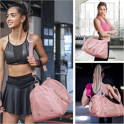 FIORETTO Womens Gym Tote Duffle Bag with Wet Pocket & Shoe Compartment, Sports Duffel Overnight Weekender Hospital Workout Carry on Bag for Girls, Ideal for Travel, Swimming, Dance, Ballet Pink