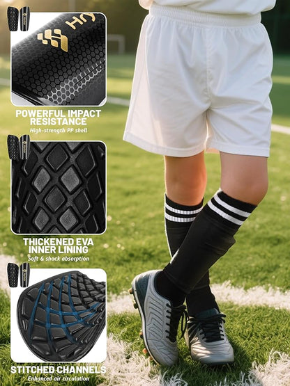 Kids Soccer Shin Guards, Youth Toddler Shin Pads with Sleeves and Soccer Socks for Age 3-16 Boys Girls Protective Lightweight Soccer Equipment