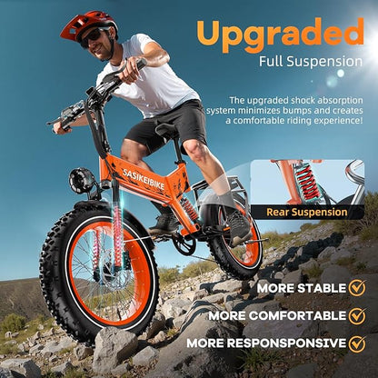 Folding Electric Bike for Adults, 20'' 1500W Peak Fat Tire Ebike, Up to 70 Miles 30+MPH Electric Mountain Bike with 52V 20AH Removable Battery, Dual Suspension, 7-Speed,UL Certified