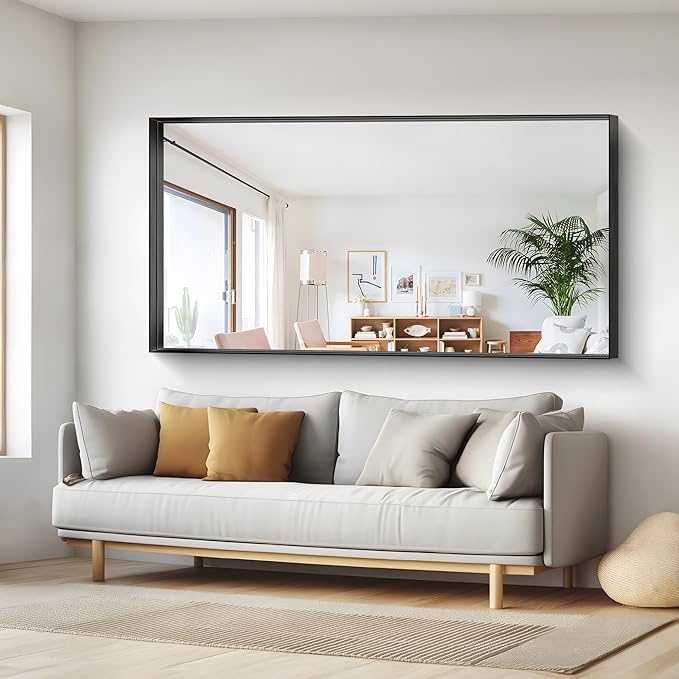 Black Bathroom Mirror, 72x36 Inch Rectangular Deep Frame Mirror, Large Wall Mounted Bathroom Vanity Mirror Over Sink for Bedroom,Restroom, Living Room, Hangs Vertically or Horizontally