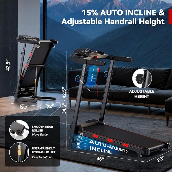 8.7MPH Incline Treadmill for Running and Walking, 3.5HP Quiet BLDC Treadmills for Home with Double Deck Technology, 350 lbs Weight Capacity, APP, Heart Rate