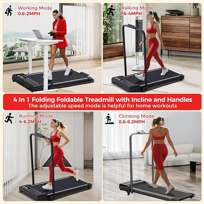 Portable Walking Pad with Incline and Handle Bar, 3.0HP Electric Treadmills for Home Small, 0.6-6.2MPH Compact Walking Pads Treadmills with Handles and Incline for Small Spaces, 320LB Capacity