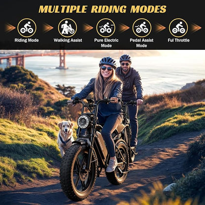 HOVSCO Electric Bike for Adults with 1500W Peak Motor, 20" Fat Tire Electric Dirt Bike, 28MPH All-Terrain E-Bike, 48V 15AH Battery, Electric Motorcycle for Road Sand Mountain Snow Adventure